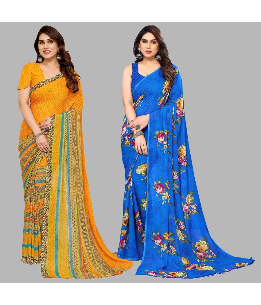     			ANAND SAREES Georgette Printed Saree With Blouse Piece - Multicolor ( Pack of 2 )