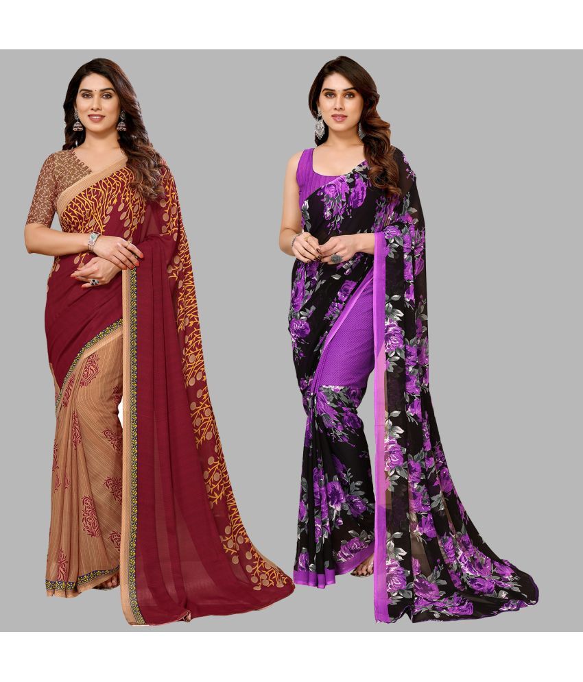     			ANAND SAREES Georgette Printed Saree With Blouse Piece - Multicolor ( Pack of 2 )