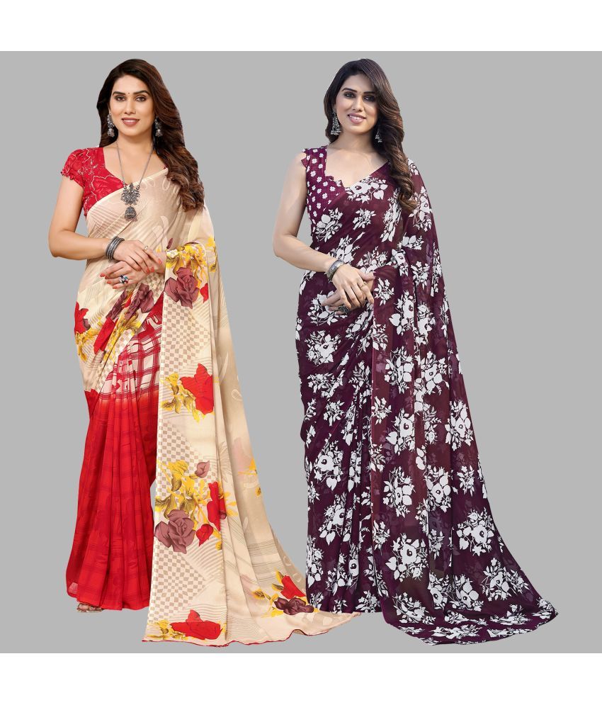     			ANAND SAREES Georgette Printed Saree With Blouse Piece - Multicolor ( Pack of 2 )