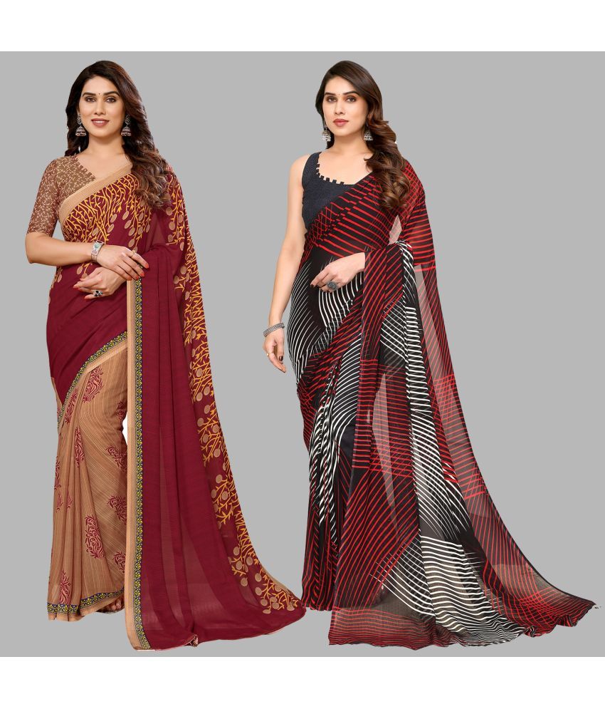     			ANAND SAREES Georgette Printed Saree With Blouse Piece - Multicolor ( Pack of 2 )