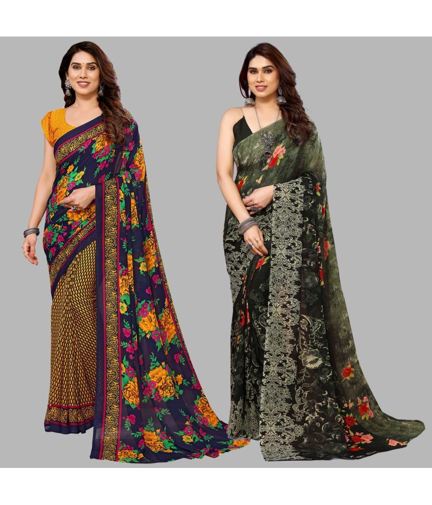     			ANAND SAREES Georgette Printed Saree With Blouse Piece - Multicolor ( Pack of 2 )