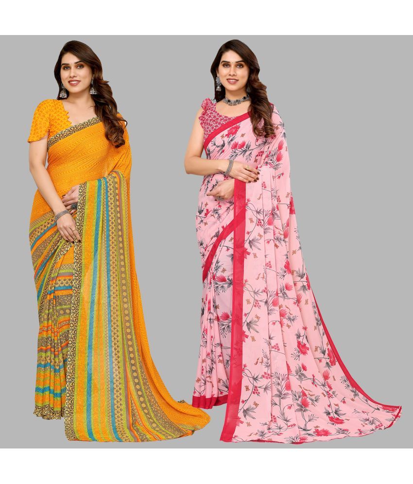     			ANAND SAREES Georgette Printed Saree With Blouse Piece - Multicolor ( Pack of 2 )