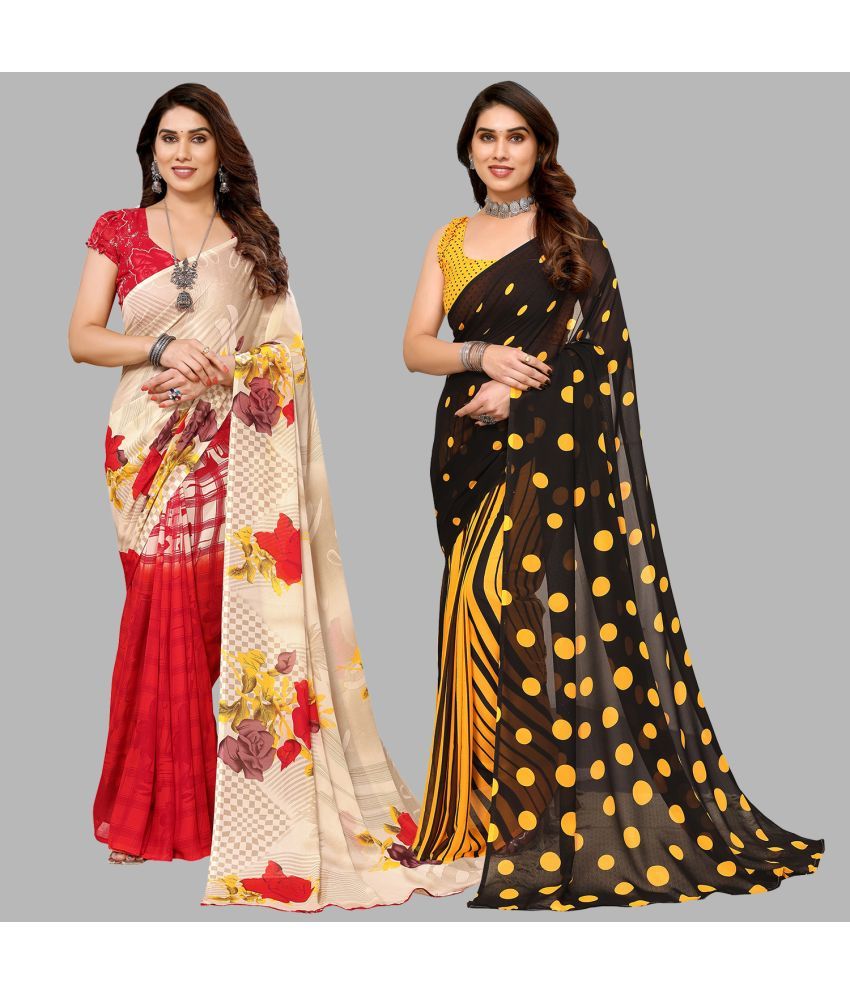     			ANAND SAREES Georgette Printed Saree With Blouse Piece - Multicolor ( Pack of 2 )