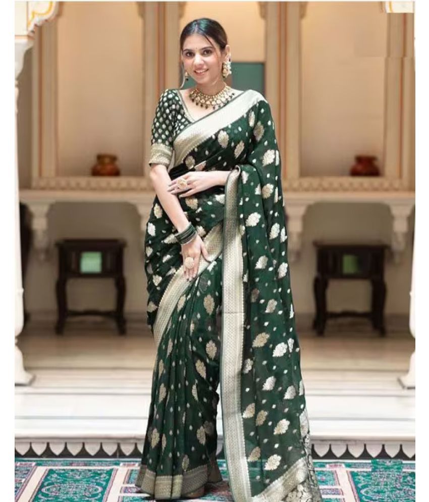     			Aika Banarasi Silk Embellished Saree With Blouse Piece - Green ( Pack of 1 )