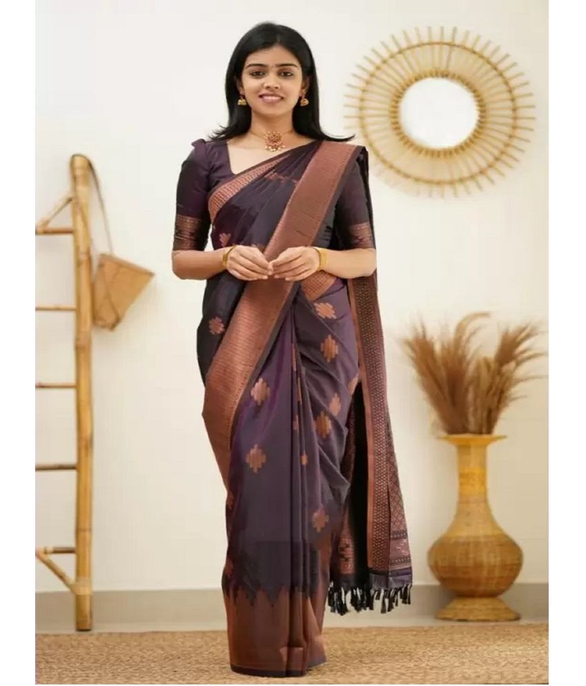     			Aika Banarasi Silk Embellished Saree With Blouse Piece - Purple ( Pack of 1 )