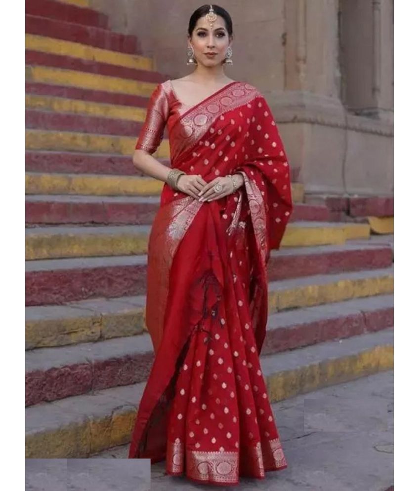     			Aika Banarasi Silk Embellished Saree With Blouse Piece - Red ( Pack of 1 )