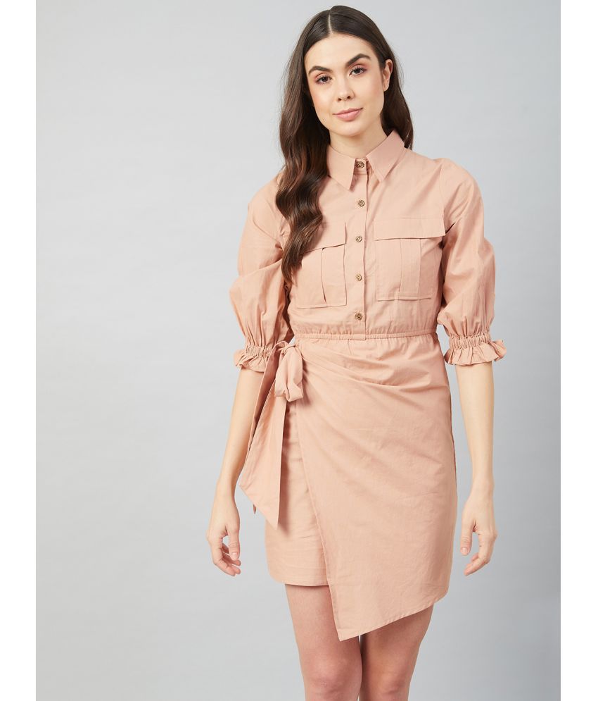     			Athena Cotton Solid Mini Women's Wrap Dress - Beige ( Pack of 1 )