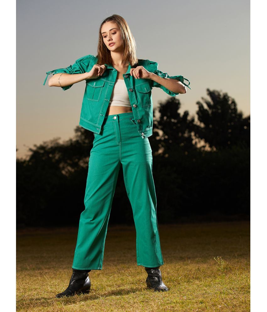     			Athena Green Solid Pant Top Set