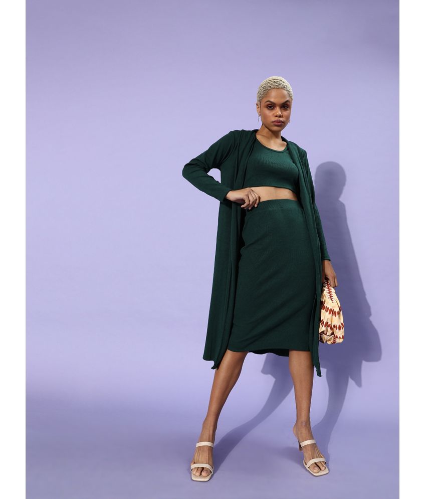     			Athena Green Solid Skirt Top Set