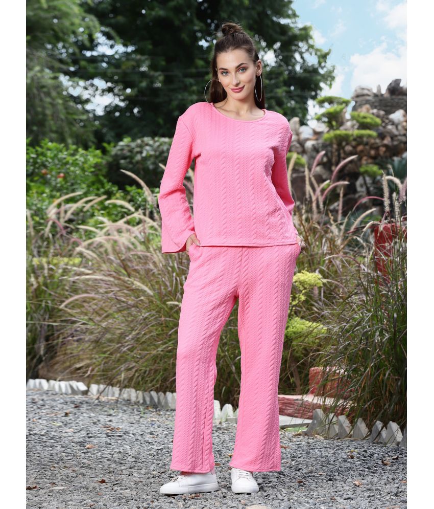     			Athena Pink Solid Pant Top Set