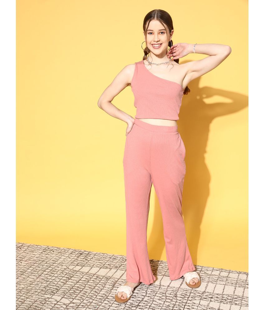     			Athena Pink Solid Pant Top Set