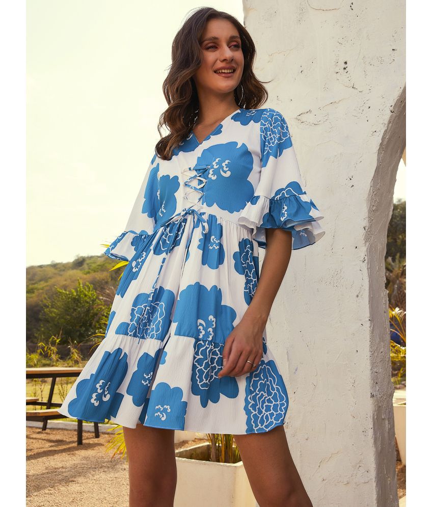     			Athena Polyester Printed Above Knee Women's Fit & Flare Dress - Blue ( Pack of 1 )