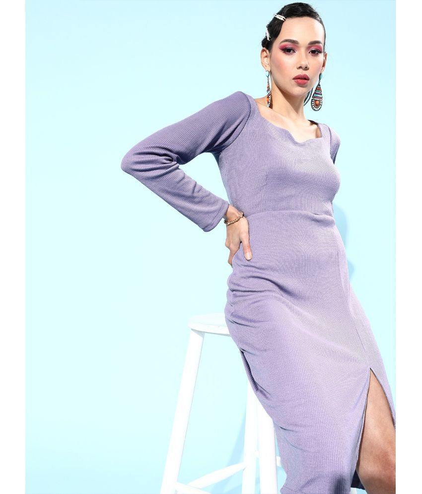     			Athena Polyester Printed Midi Women's Bodycon Dress - Lavender ( Pack of 1 )