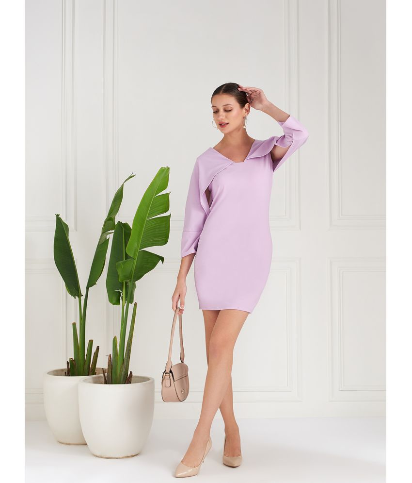     			Athena Polyester Solid Knee Length Women's Bodycon Dress - Lavender ( Pack of 1 )