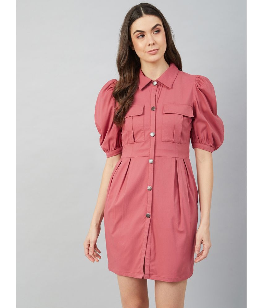     			Athena Polyester Solid Mini Women's Shirt Dress - Pink ( Pack of 1 )