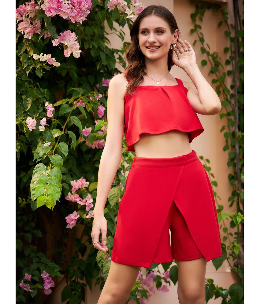     			Athena Red Solid Shorts Top Set