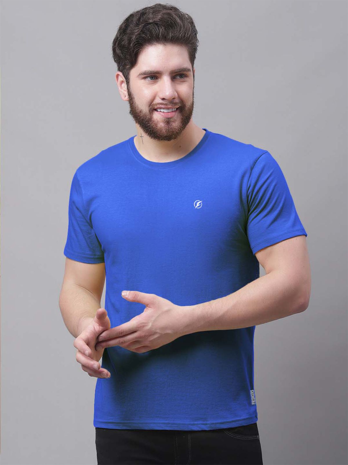     			Friskers 100% Cotton Slim Fit Solid Half Sleeves Men's T-Shirt - Blue ( Pack of 1 )