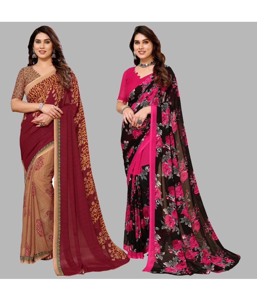     			Kashvi Sarees Georgette Printed Saree With Blouse Piece - Multicolor ( Pack of 2 )