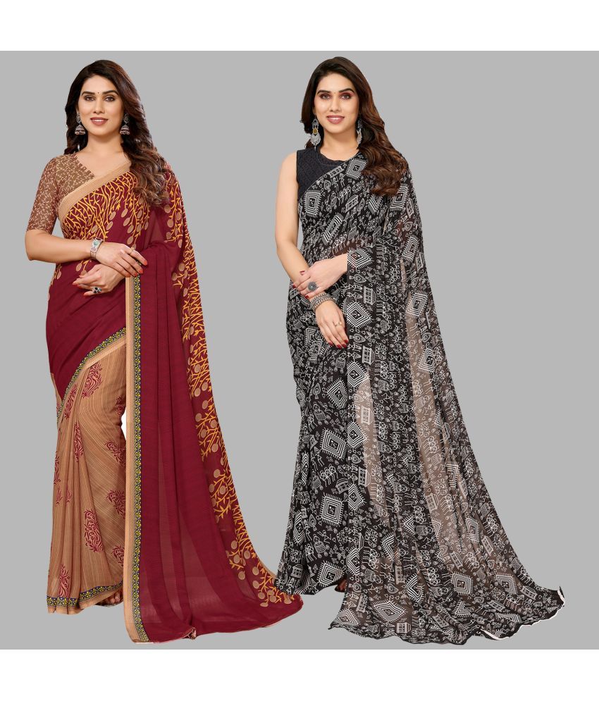     			Kashvi Sarees Georgette Printed Saree With Blouse Piece - Multicolor ( Pack of 2 )