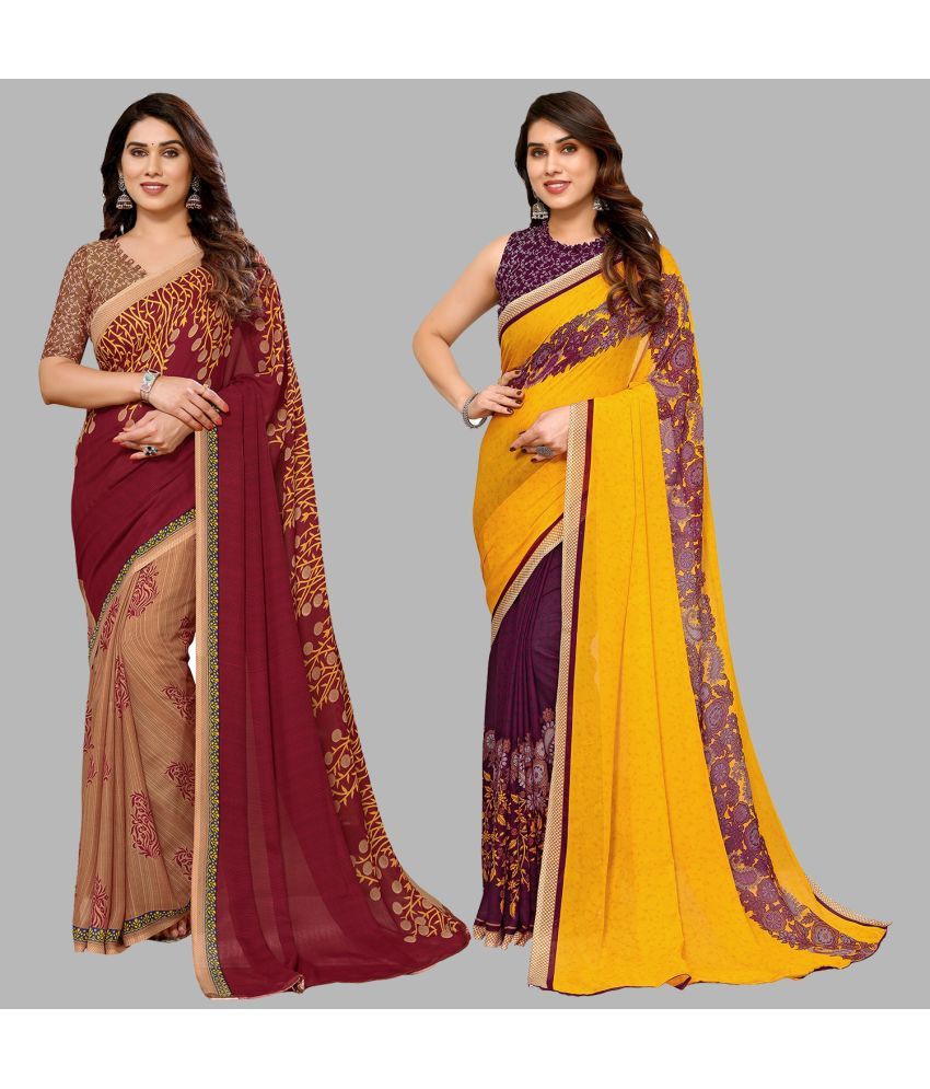     			Kashvi Sarees Georgette Printed Saree With Blouse Piece - Multicolor ( Pack of 2 )