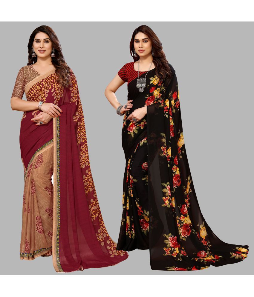     			Kashvi Sarees Georgette Printed Saree With Blouse Piece - Multicolor ( Pack of 2 )