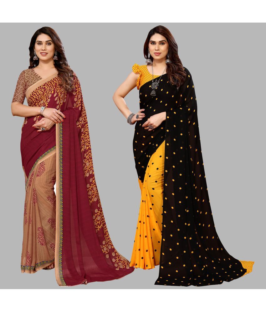     			Kashvi Sarees Georgette Printed Saree With Blouse Piece - Multicolor ( Pack of 2 )