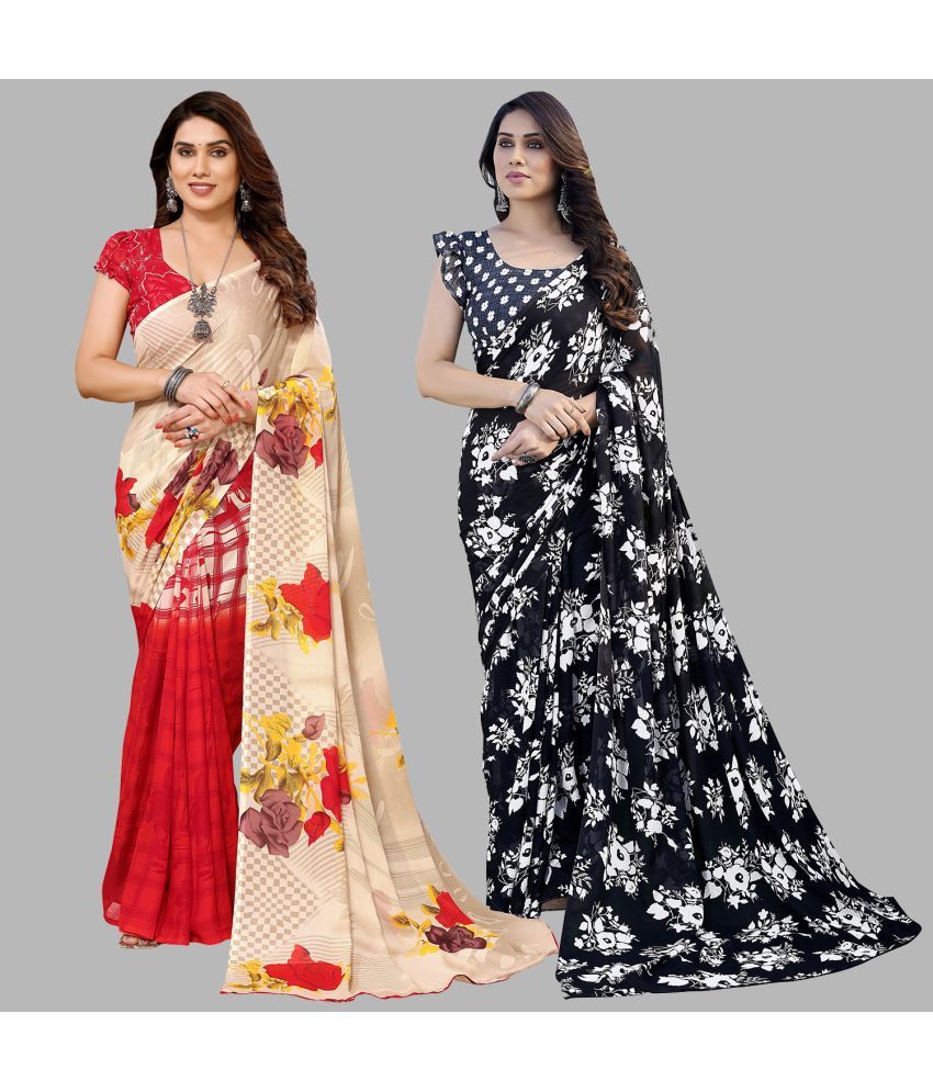     			Kashvi Sarees Georgette Printed Saree With Blouse Piece - Multicolor ( Pack of 2 )