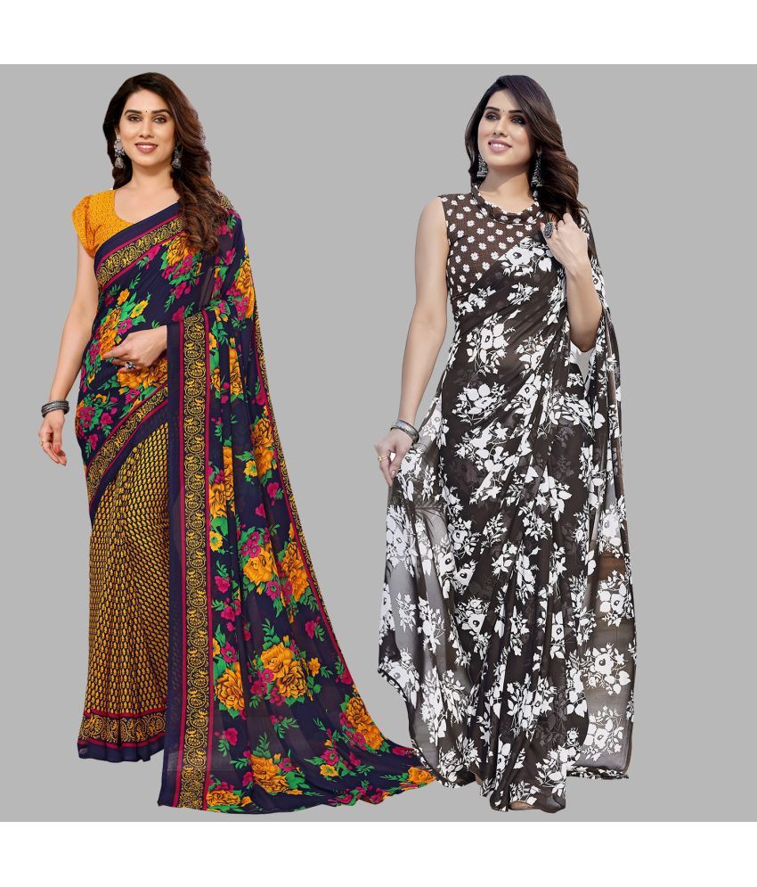     			Kashvi Sarees Georgette Printed Saree With Blouse Piece - Multicolor ( Pack of 2 )