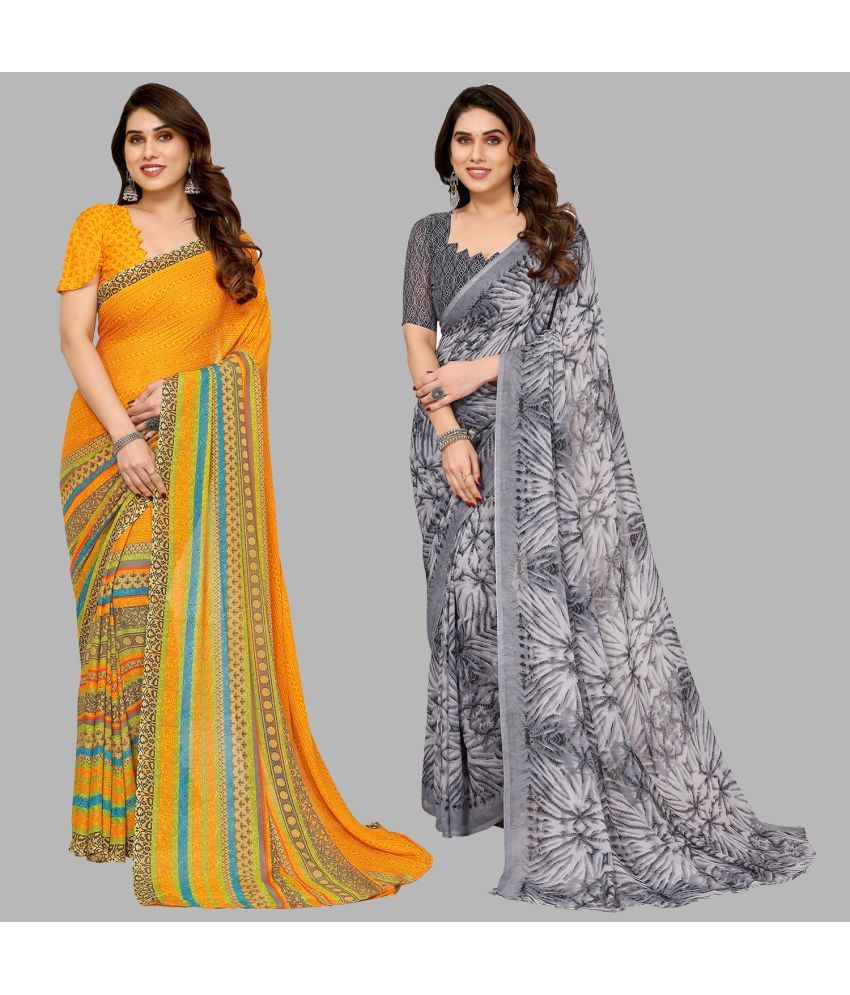     			Kashvi Sarees Georgette Printed Saree With Blouse Piece - Multicolor ( Pack of 2 )