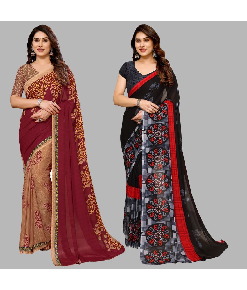     			Kashvi Sarees Georgette Printed Saree With Blouse Piece - Multicolor ( Pack of 2 )