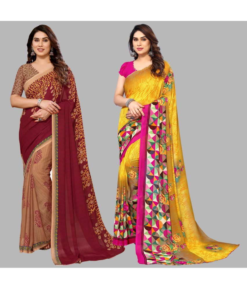     			Kashvi Sarees Georgette Printed Saree With Blouse Piece - Multicolor ( Pack of 2 )