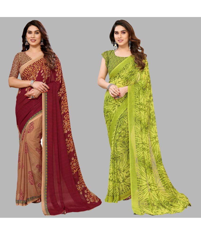     			Kashvi Sarees Georgette Printed Saree With Blouse Piece - Multicolor ( Pack of 2 )