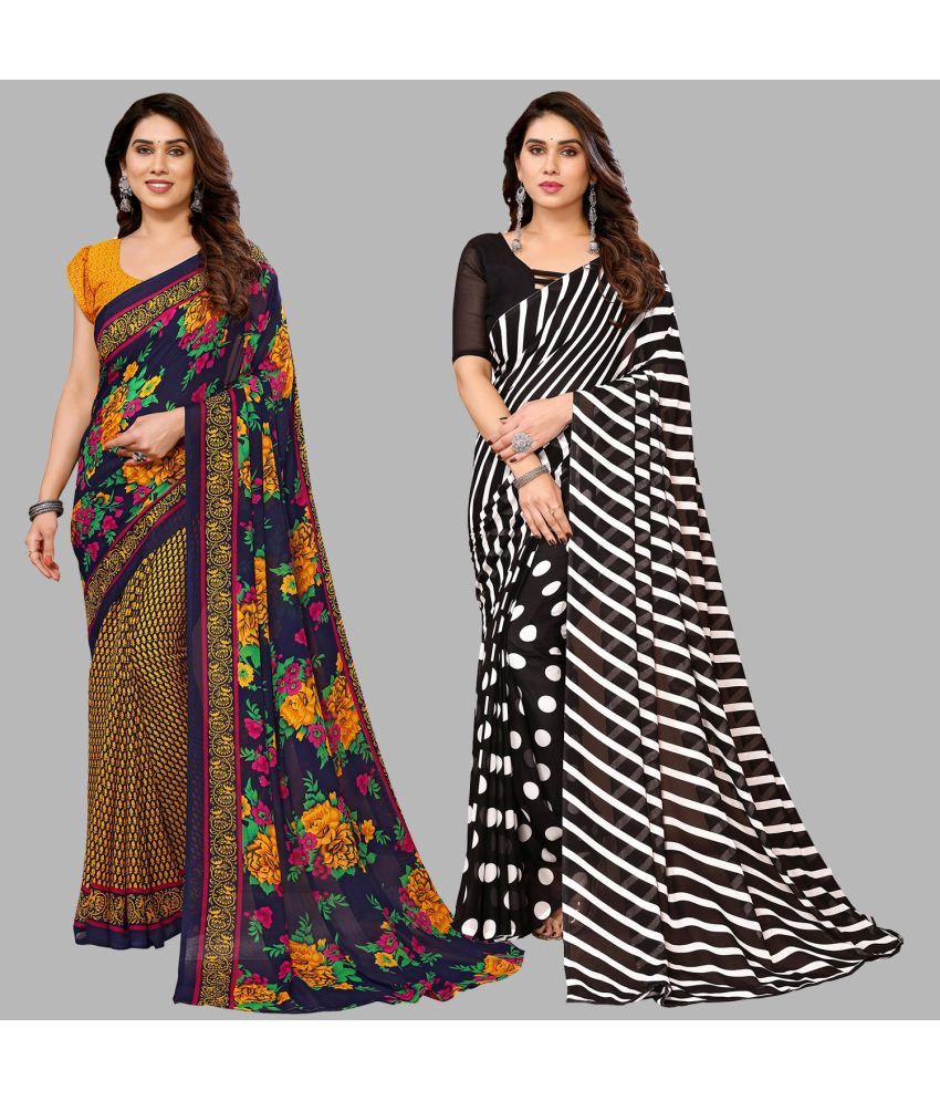     			Kashvi Sarees Georgette Printed Saree With Blouse Piece - Multicolor ( Pack of 2 )