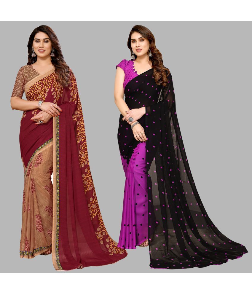     			Kashvi Sarees Georgette Printed Saree With Blouse Piece - Multicolor ( Pack of 2 )