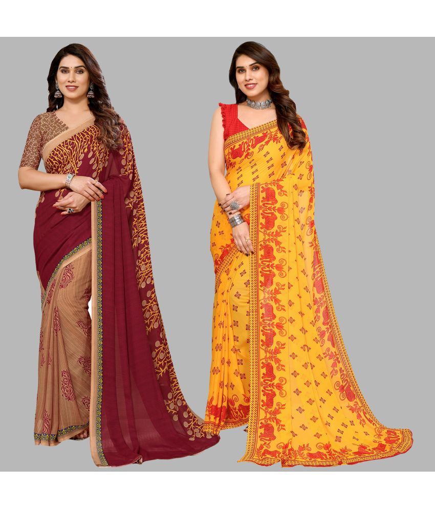     			Kashvi Sarees Georgette Printed Saree With Blouse Piece - Multicolor ( Pack of 2 )