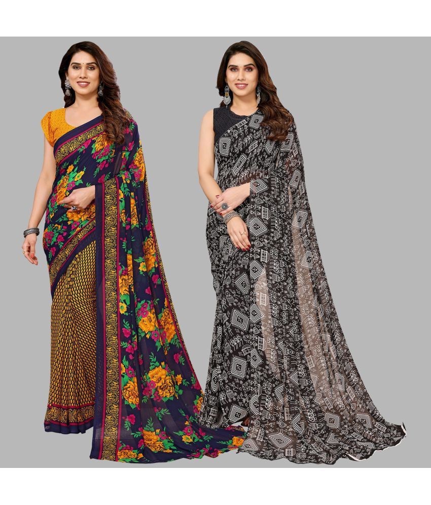     			Kashvi Sarees Georgette Printed Saree With Blouse Piece - Multicolor ( Pack of 2 )