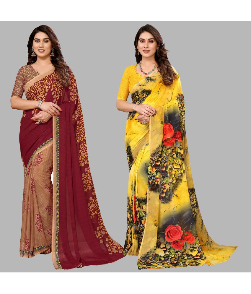     			Kashvi Sarees Georgette Printed Saree With Blouse Piece - Multicolor ( Pack of 2 )