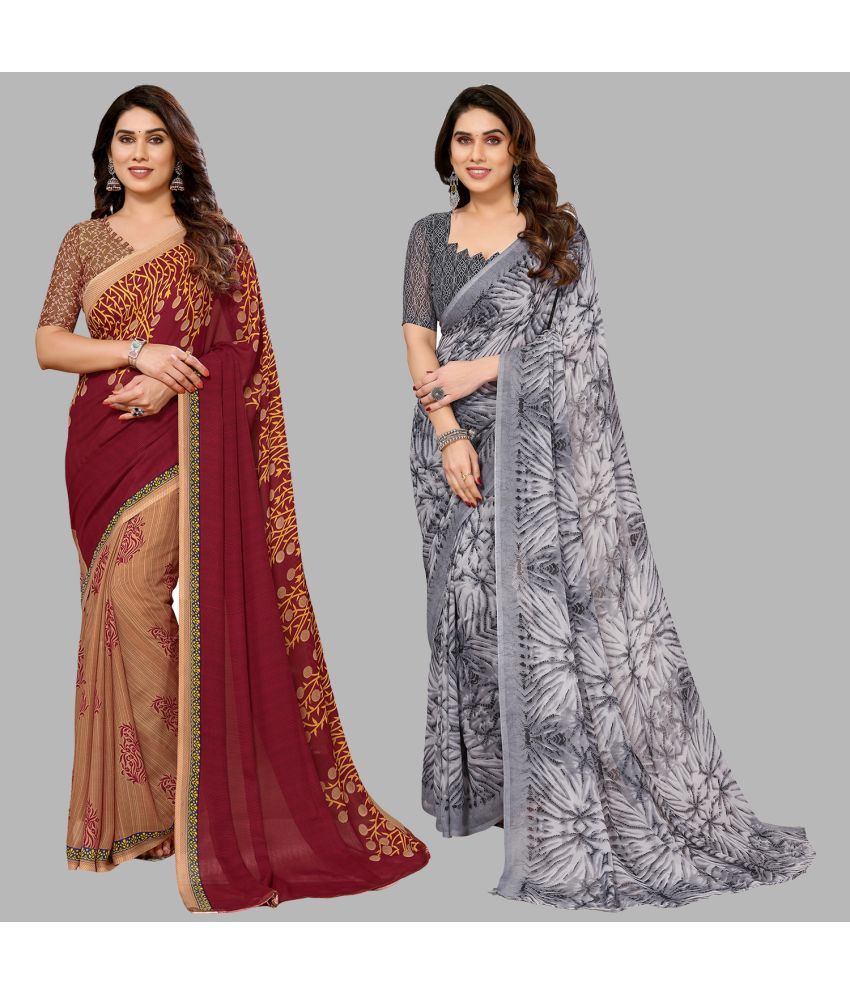     			Kashvi Sarees Georgette Printed Saree With Blouse Piece - Multicolor ( Pack of 2 )