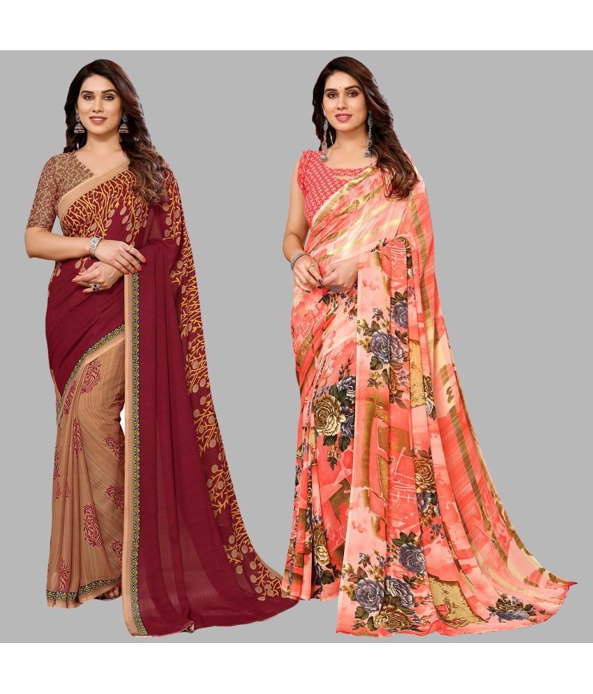     			Kashvi Sarees Georgette Printed Saree With Blouse Piece - Multicolor ( Pack of 2 )