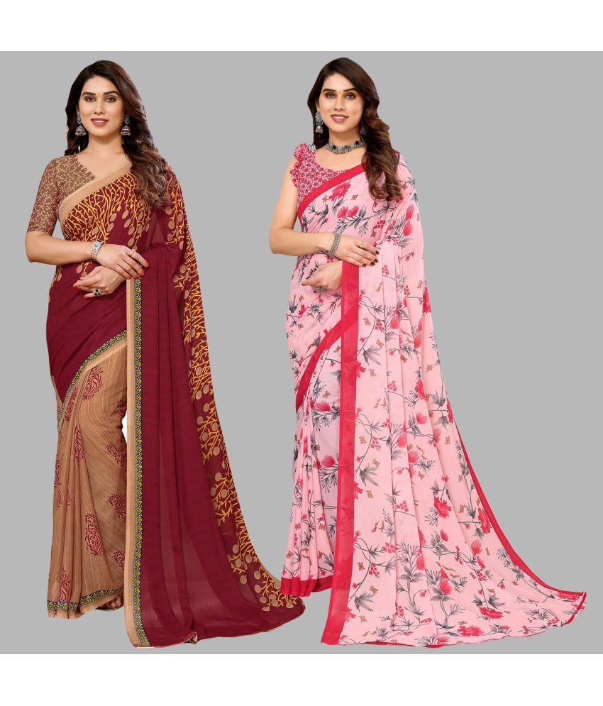     			Kashvi Sarees Georgette Printed Saree With Blouse Piece - Multicolor ( Pack of 2 )