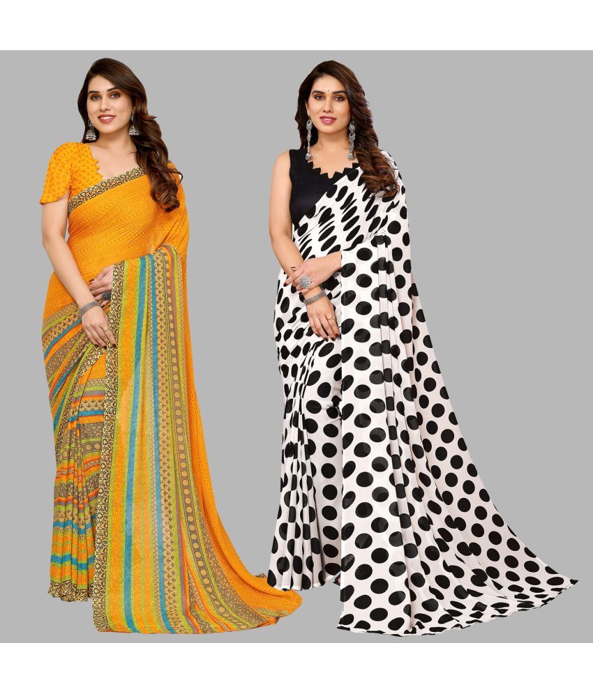     			Kashvi Sarees Georgette Printed Saree With Blouse Piece - Multicolor ( Pack of 2 )