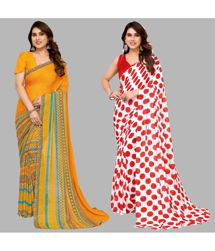     			Kashvi Sarees Georgette Printed Saree With Blouse Piece - Multicolor ( Pack of 2 )