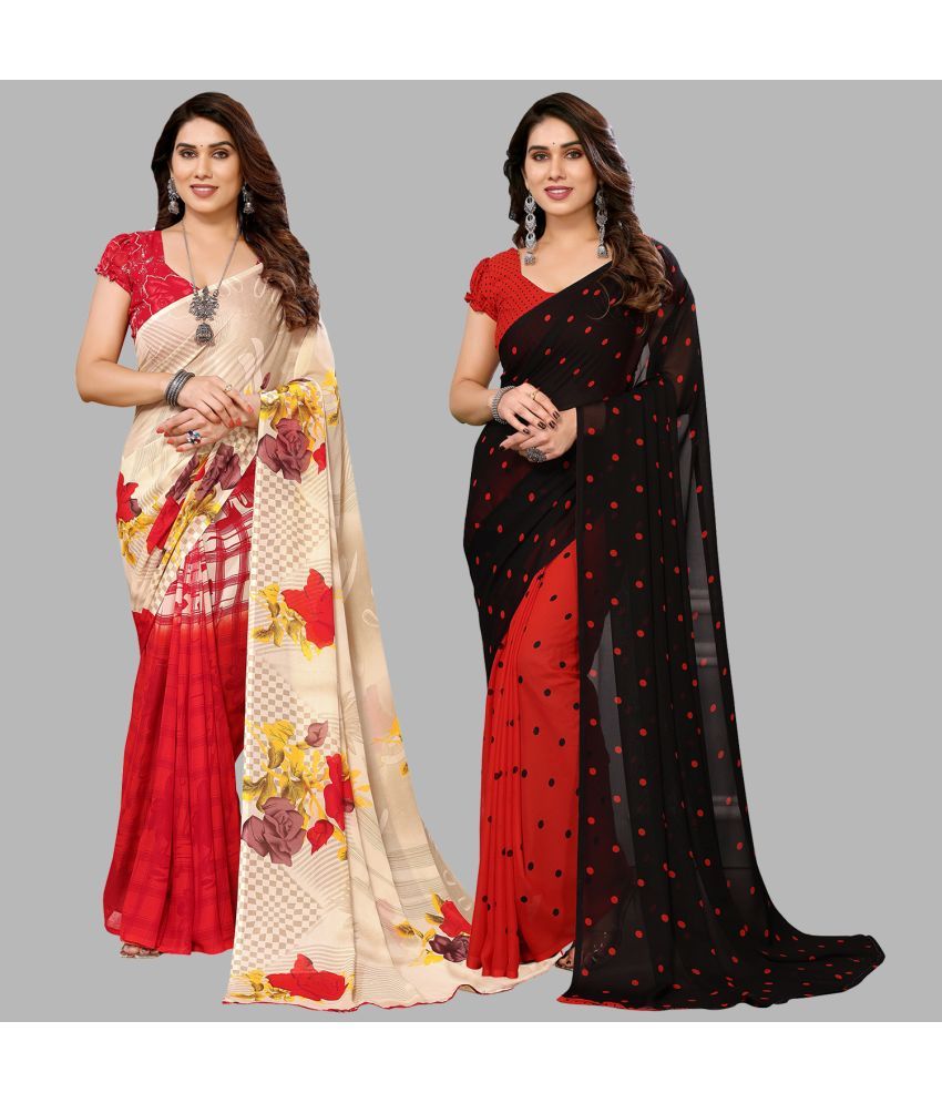     			Kashvi Sarees Georgette Printed Saree With Blouse Piece - Multicolor ( Pack of 2 )