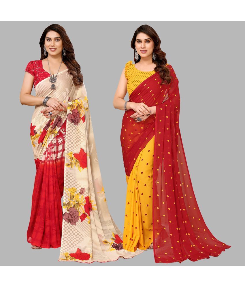     			Kashvi Sarees Georgette Printed Saree With Blouse Piece - Multicolor ( Pack of 2 )