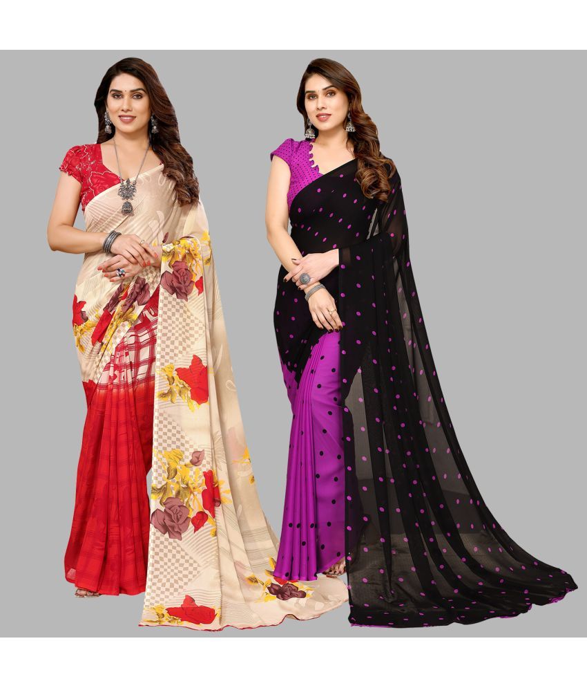     			Kashvi Sarees Georgette Printed Saree With Blouse Piece - Multicolor ( Pack of 2 )