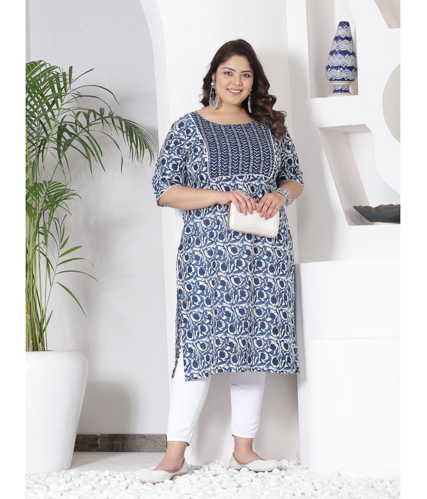     			Little More By Stylum Cotton Printed Straight Women's Kurti - Navy ( Pack of 1 )