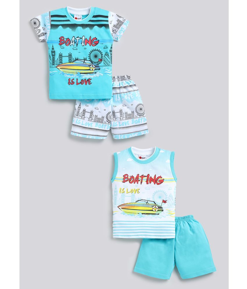     			Mars Infiniti Light Blue Cotton Boys T-Shirt & Shorts ( Pack of 2 )