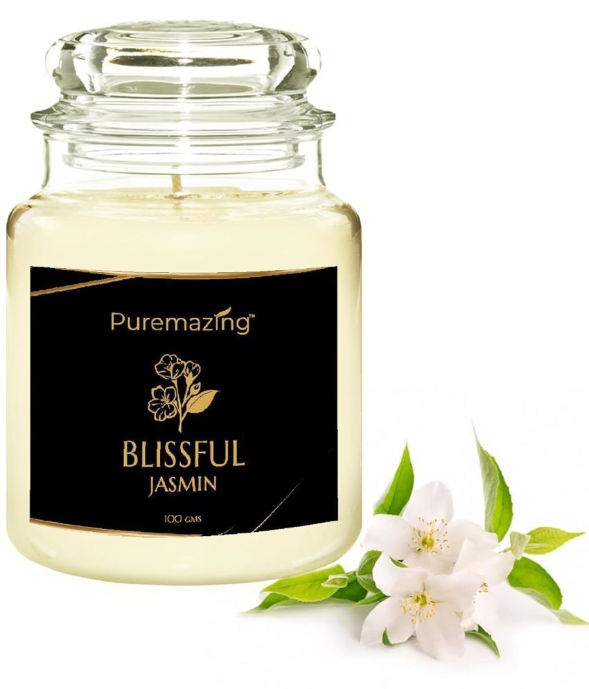     			Puremazing Off-White Floral Jar Candle 8 cm ( Pack of 1 )