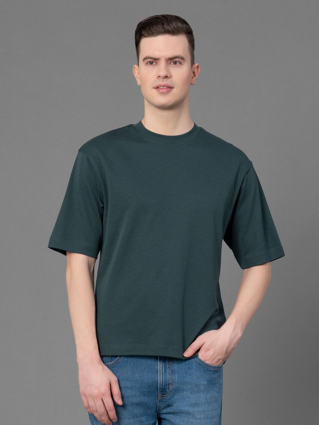     			Red Tape Cotton Blend Oversized Fit Solid Half Sleeves Men's T-Shirt - Green ( Pack of 1 )