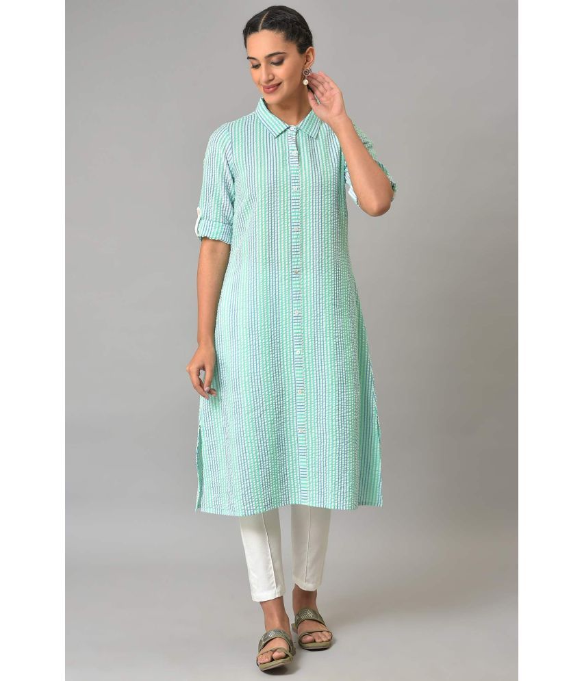     			Aurelia Cotton Blend Dyed A-line Women's Kurti - Green ( Pack of 1 )